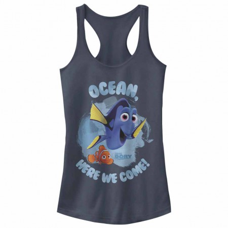 Disney Pixar Finding Dory Here We Come Blue Juniors Tank Top