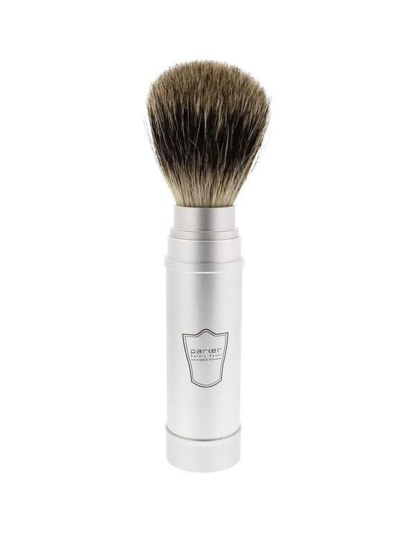Product image 1 for Parker Travel Shave Brush, Brushed Aluminum, Pure Badger