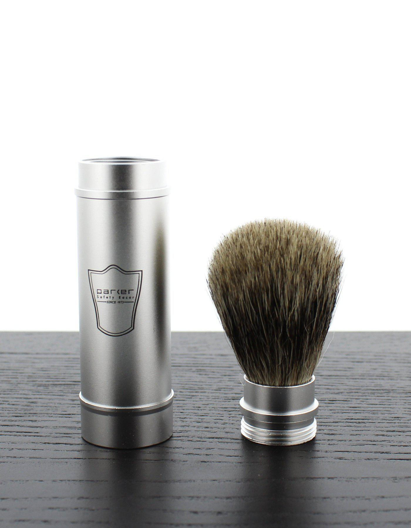 Product image 0 for Parker Travel Shave Brush, Brushed Aluminum, Pure Badger