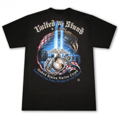 Patriotic USA United We Stand Marine Corps Black Tee Shirt
