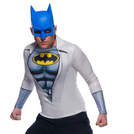 Batman Men's Costume Shirt And Mask Halloween Set