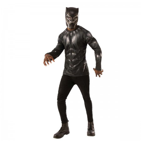 Black Panther Halloween Costume Men's Shirt Mask Set