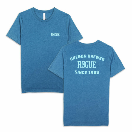 Rogue Ales Classic Tri Blend Steel Blue Front and Back Print T-Shirt