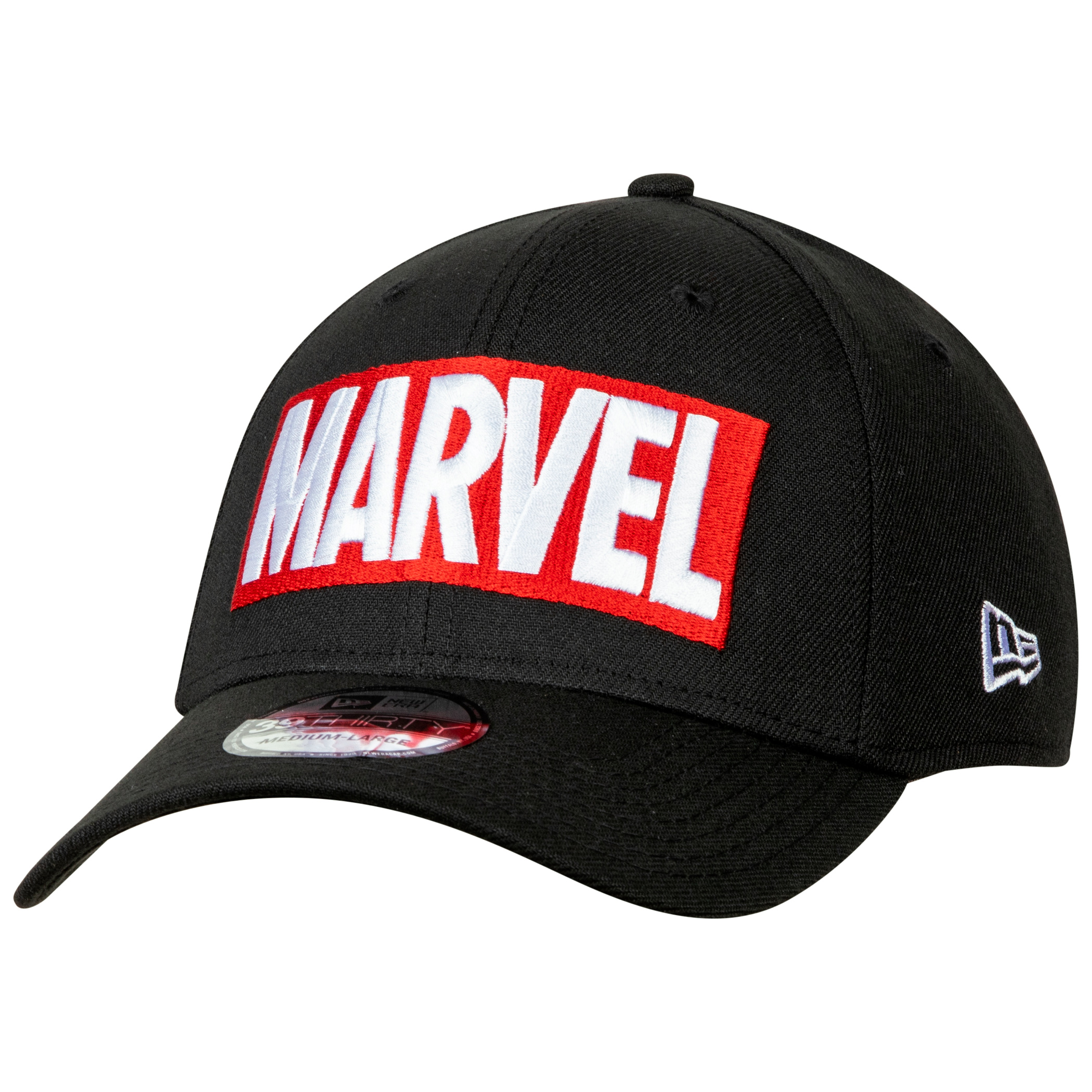 Marvel Brand Logo BLACK Label New Era 39Thirty Fitted Hat