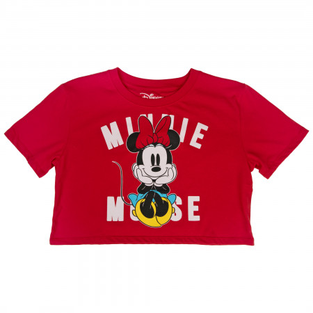 Minnie Mouse Sitting on Text Crop Top Tee