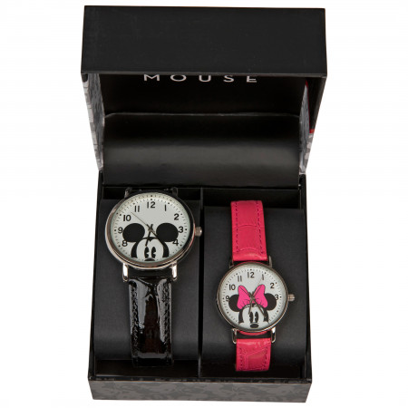 Mickey and Minnie Mouse Black & Pink His & Hers Watch Set