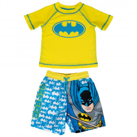 Batman The Dark Knight Toddler Swim Trunks and Rashguard Set
