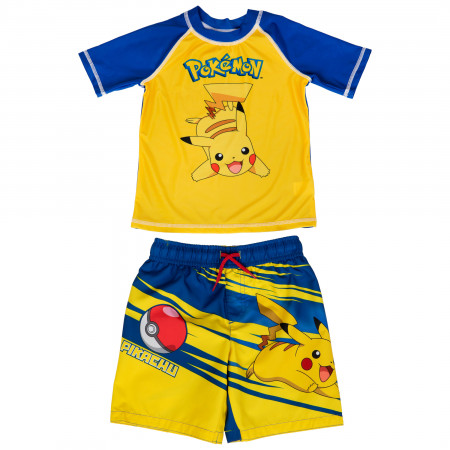Pokemon Pikachu Character Youth Swim Trunks and Rashguard Set