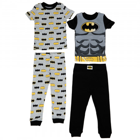 Batman Armor and All Over Logos Print 4-Piece Pajama Set