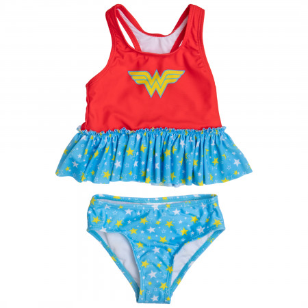 Wonder Woman Symbol and Stars Toddler Tankini Set Swimsuit