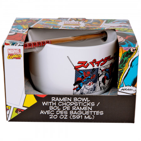 Spider-Man Manga Panels Ramen Bowl with Chopsticks