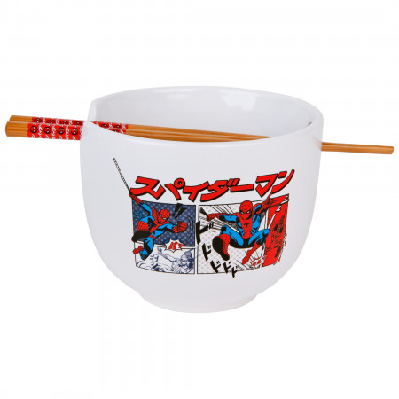 Spider-Man Manga Panels Ramen Bowl with Chopsticks