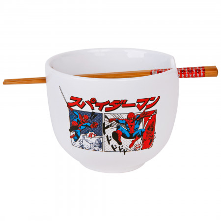 Spider-Man Manga Panels Ramen Bowl with Chopsticks