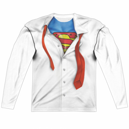 Superman Button-Down Costume Sublimation White Long Sleeve Shirt