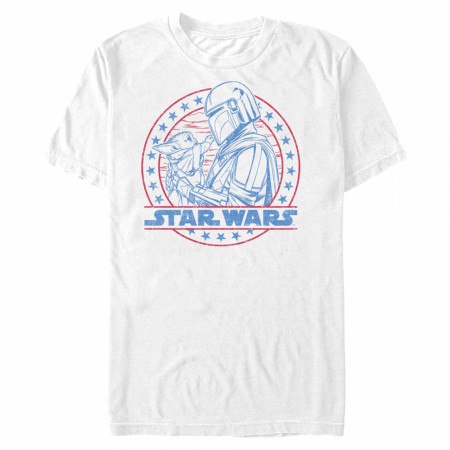Star Wars The Mandalorian Mando and Grogu Red White and Blue T-Shirt