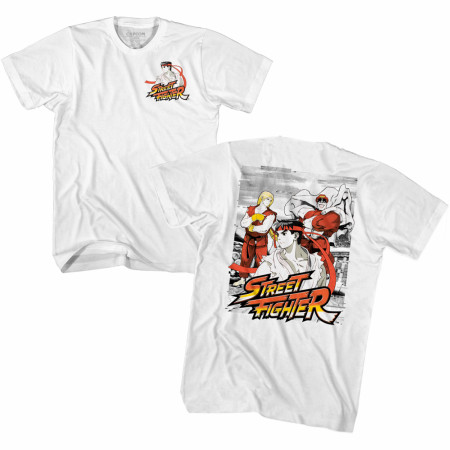 Street Fighter Aplha Series Ryu Ken M. Bison Character On Back T-Shirt