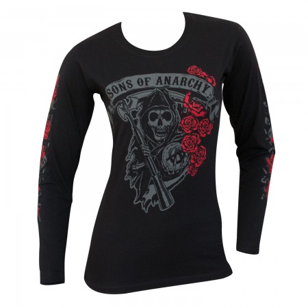Sons Of Anarchy Reaper Rose Logo Long Sleeve Ladies Black Shirt