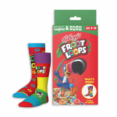 Kellogg's Froot Loops Cereal 2-Pack Socks in Box Packaging