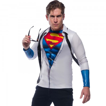 Superman Men's Halloween Costume Long Sleeve Shirt With Tie