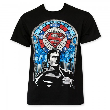 Superman Men's Black Stained Glass T-Shirt
