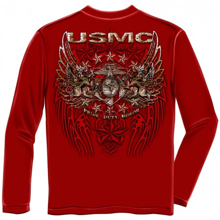 USMC Marines Pride Duty Honor Red Long Sleeve T-Shirt