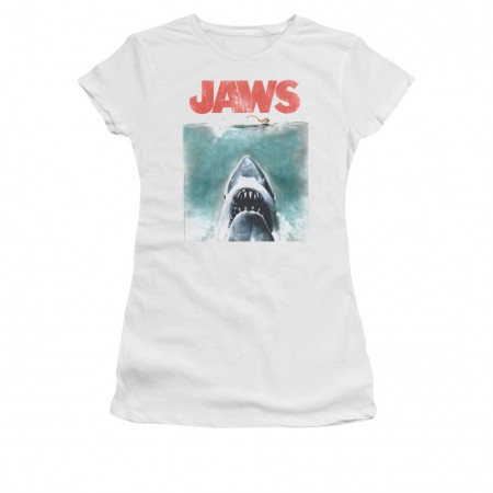 Jaws Vintage Poster White Juniors T-Shirt