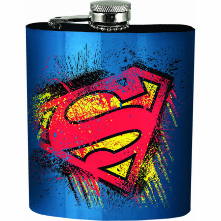 Superman Splatter Symbol Blue Flask