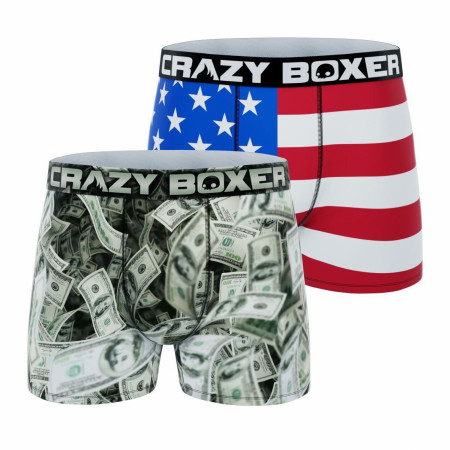 Crazy Boxer American Flag and Cash Money Men's Boxer Briefs 2-Pack