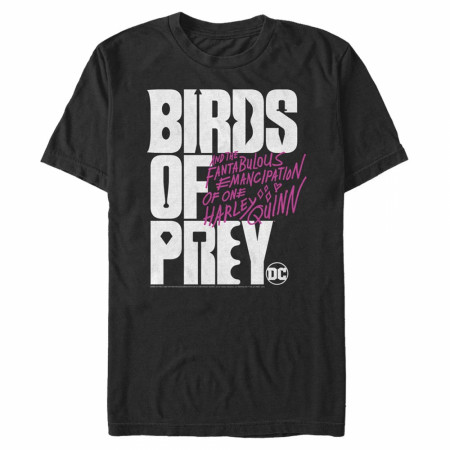 Birds of Prey Harley Quinn Stacked Logo Black T-Shirt