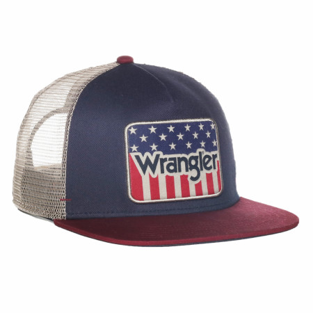 Wrangler Logo American Flag Adjustable Trucker Hat