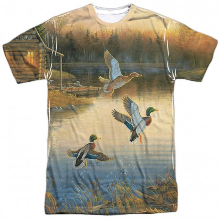 Ducks Over Water Hunting and Fishing Two Sided Shirt