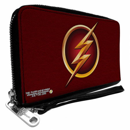 The Flash Logo Burgundy and Gold PU Leather Zip Around Wallet