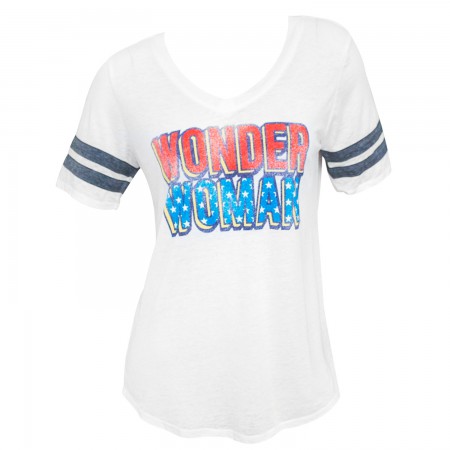 Wonder Woman Ladies White Burnout Varsity T-Shirt