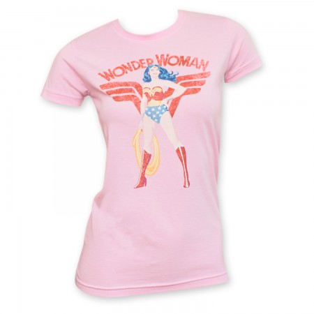 Wonder Woman Junior's Pink Red Logo T-Shirt