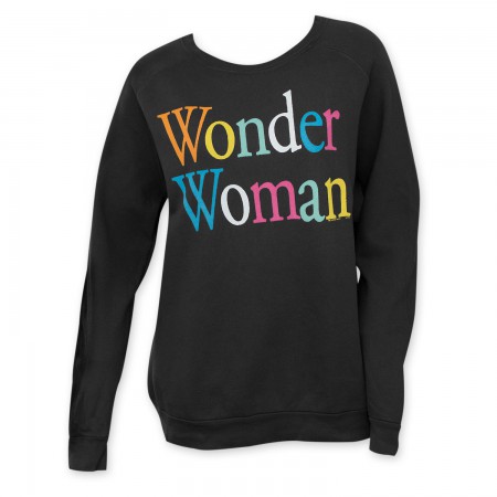 Junk Food Women's Black Wonder Woman Rainbow Letter Crew Neck