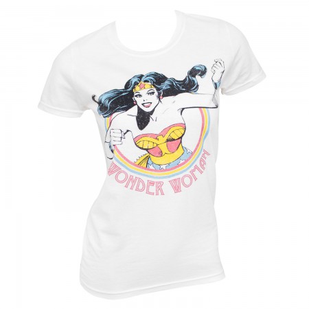 Wonder Woman Women's White Cartoon Logo T-Shirt
