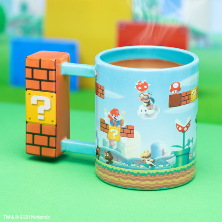 Super Mario Bros. Brick and ? Block Shaped Handle 18oz Ceramic Mug