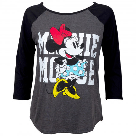 Minnie Mouse Women's Grey Baseball T-Shirt
