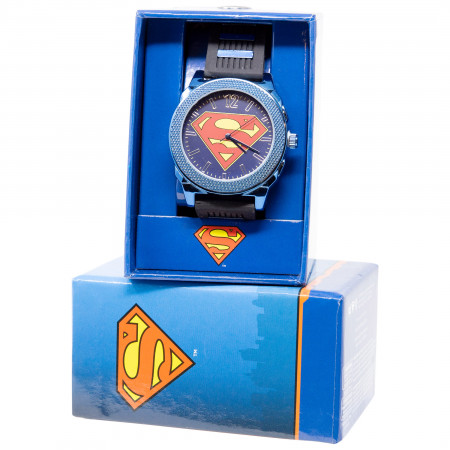 Superman Classic Symbol Watch with Blue and Black Rubber Band