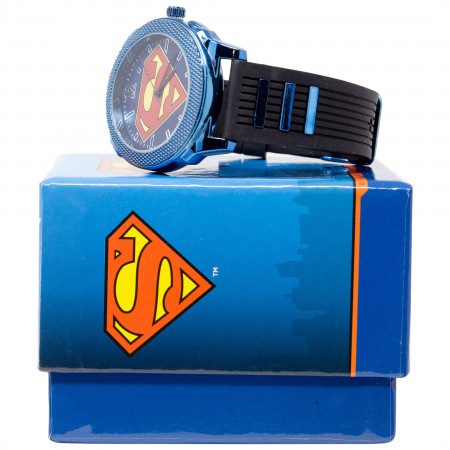 Superman Classic Symbol Watch with Blue and Black Rubber Band