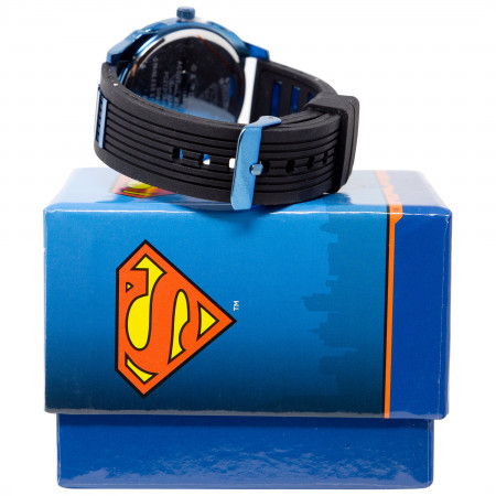 Superman Classic Symbol Watch with Blue and Black Rubber Band