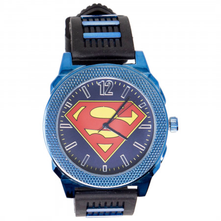 Superman Classic Symbol Watch with Blue and Black Rubber Band