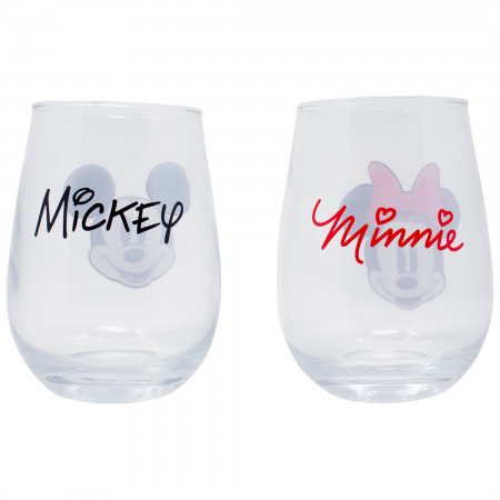 Mickey and Minnie Mouse Disney 2-Pack Stemless Wine Glass Set