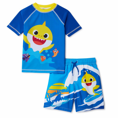 Baby Shark Jawsome Toddler Swim Shorts & Rashguard Set