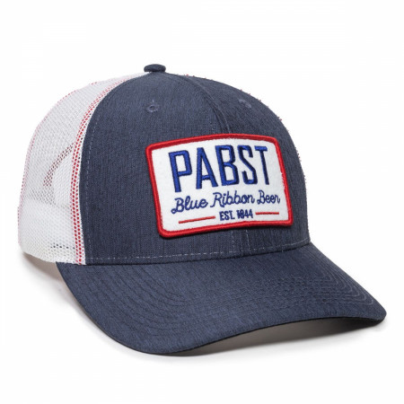 Pabst Blue Ribbon Beer Est. 1844 Logo Patch Trucker Mesh Snapback Hat