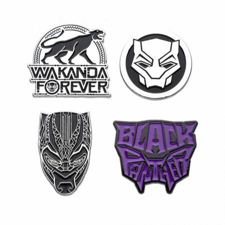 Marvel Comics Black Panther Wakanda Forever 4 Enamel Pin Set