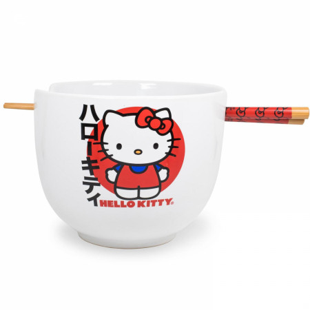 Hello Kitty Japanese Logo Ramen Bowl with Chopsticks