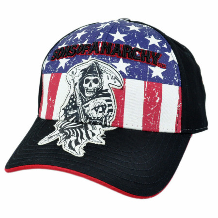 Sons Of Anarchy Distressed American Flag Fitted Cap Flex Fit L/XL