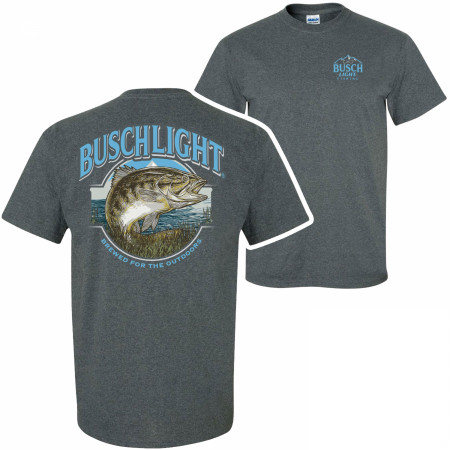 Busch Light Out Fishing Grey Colorway Front and Back Print T-Shirt