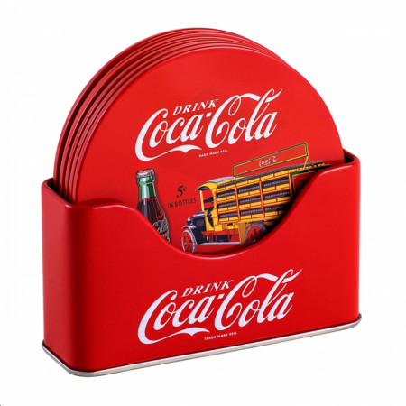 Coca-Cola Retro Art Tin Coaster Set with Holder 6-Pack